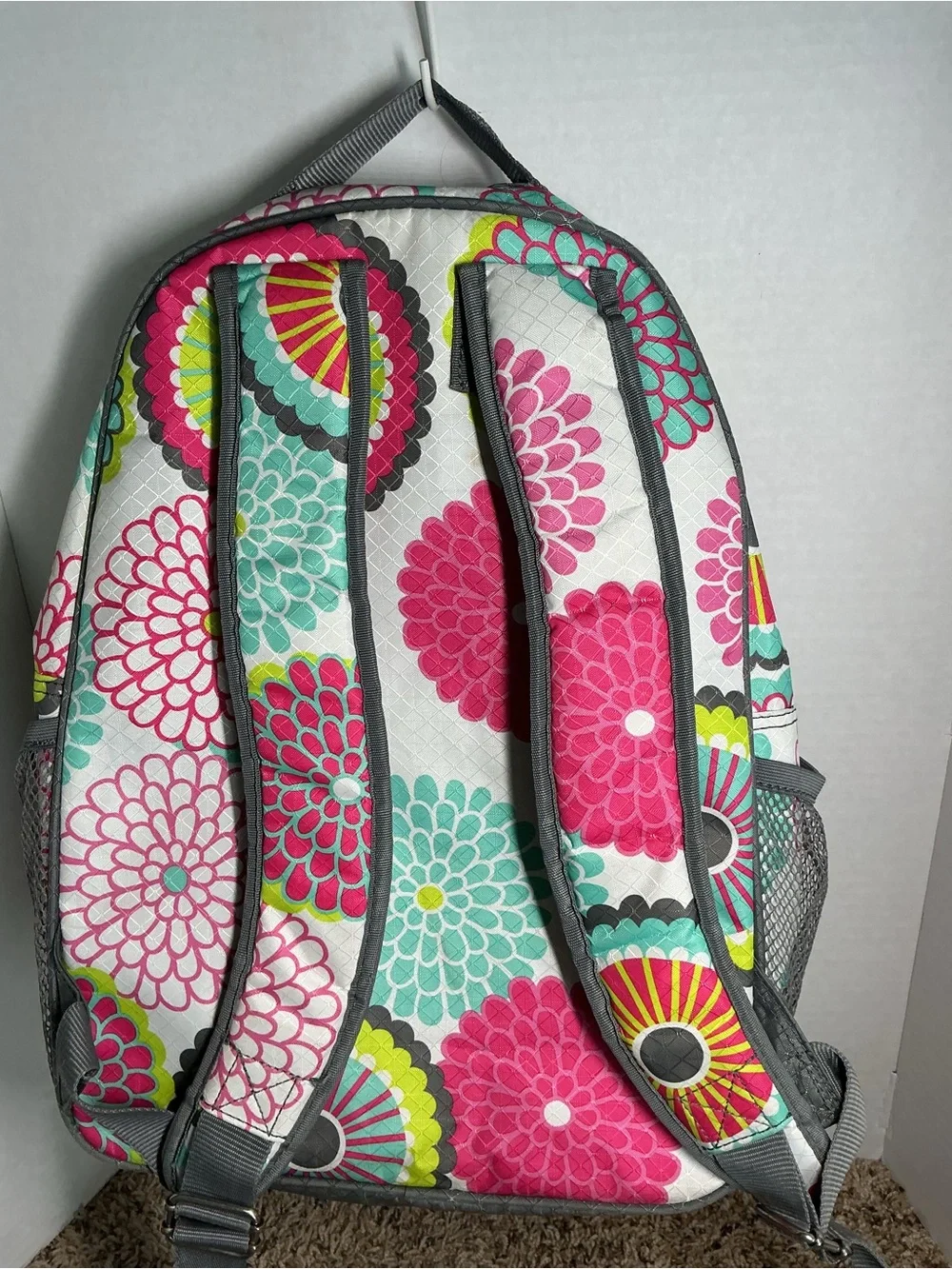 Thirty One Hostess Exclusive Backpack Bubble Bloom Floral Pink White & Teal EUC
